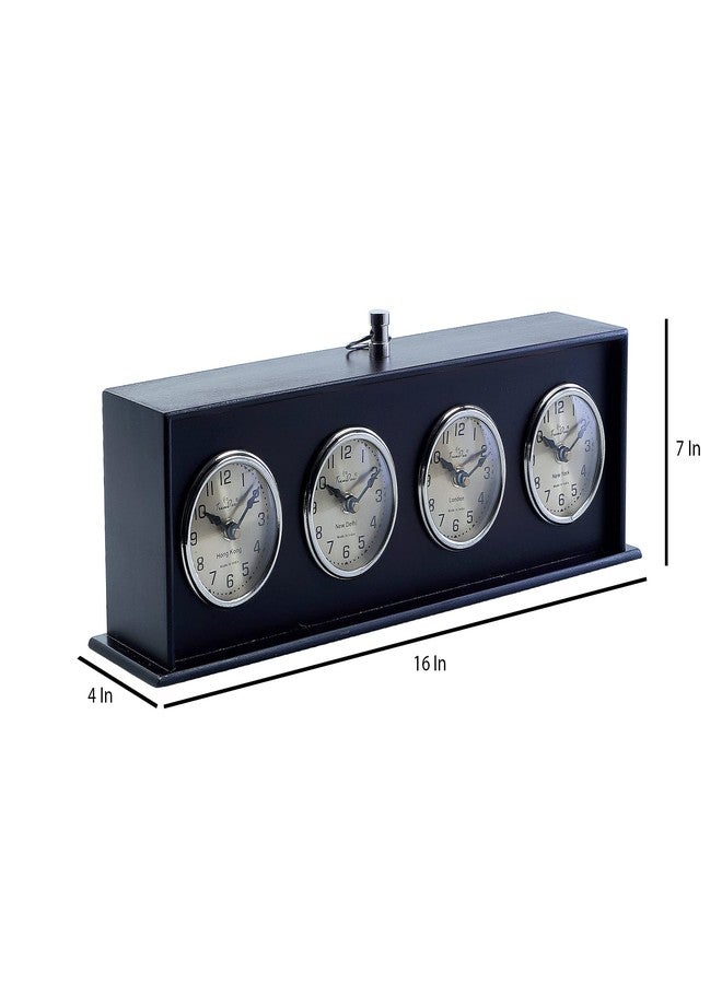 TrenDec 4-Time Zone World Clock | Black Wooden Analog Desk Clock for Home & Office. - Image 4